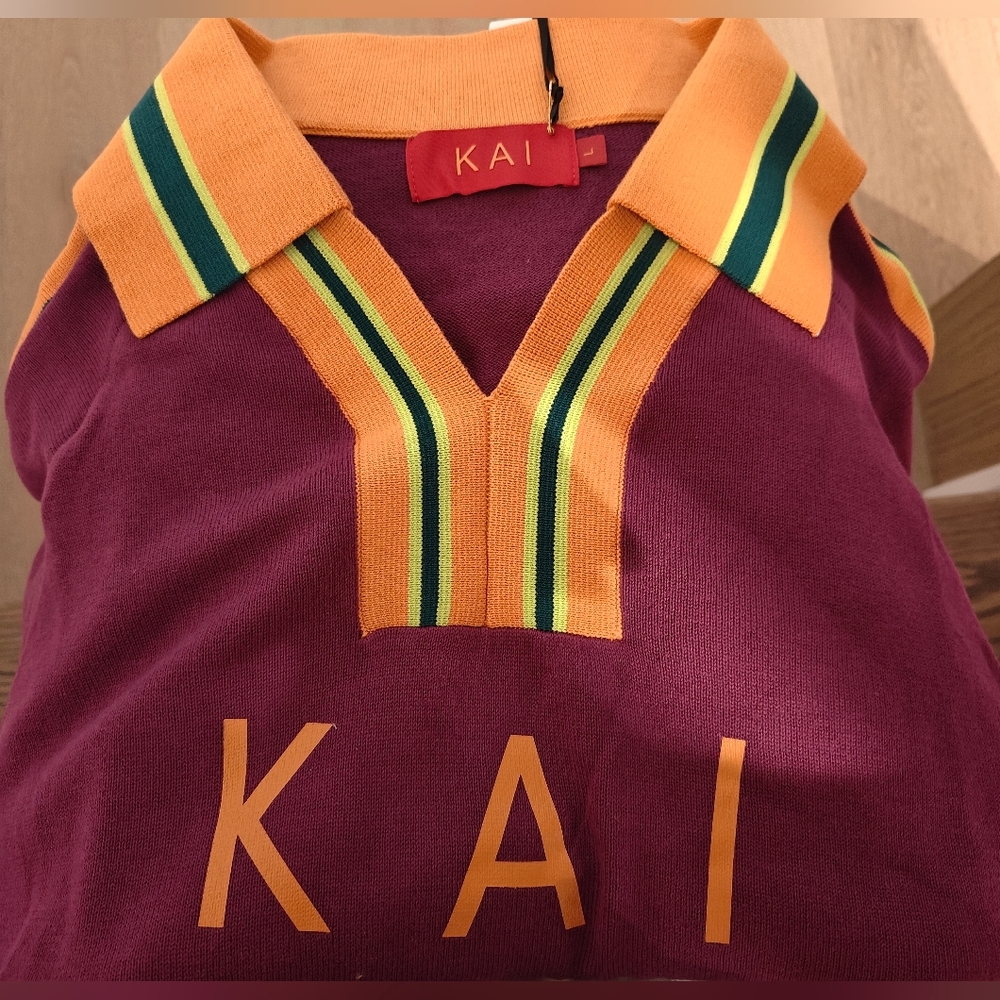 Kai Collective Mita Vintage Style Knitted Logo Jersey - Purple NWT Retail $144